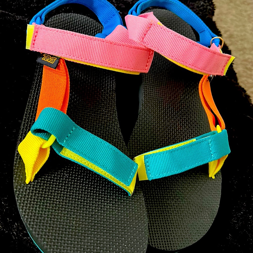 Teva multicolored sandals. brand new in box.